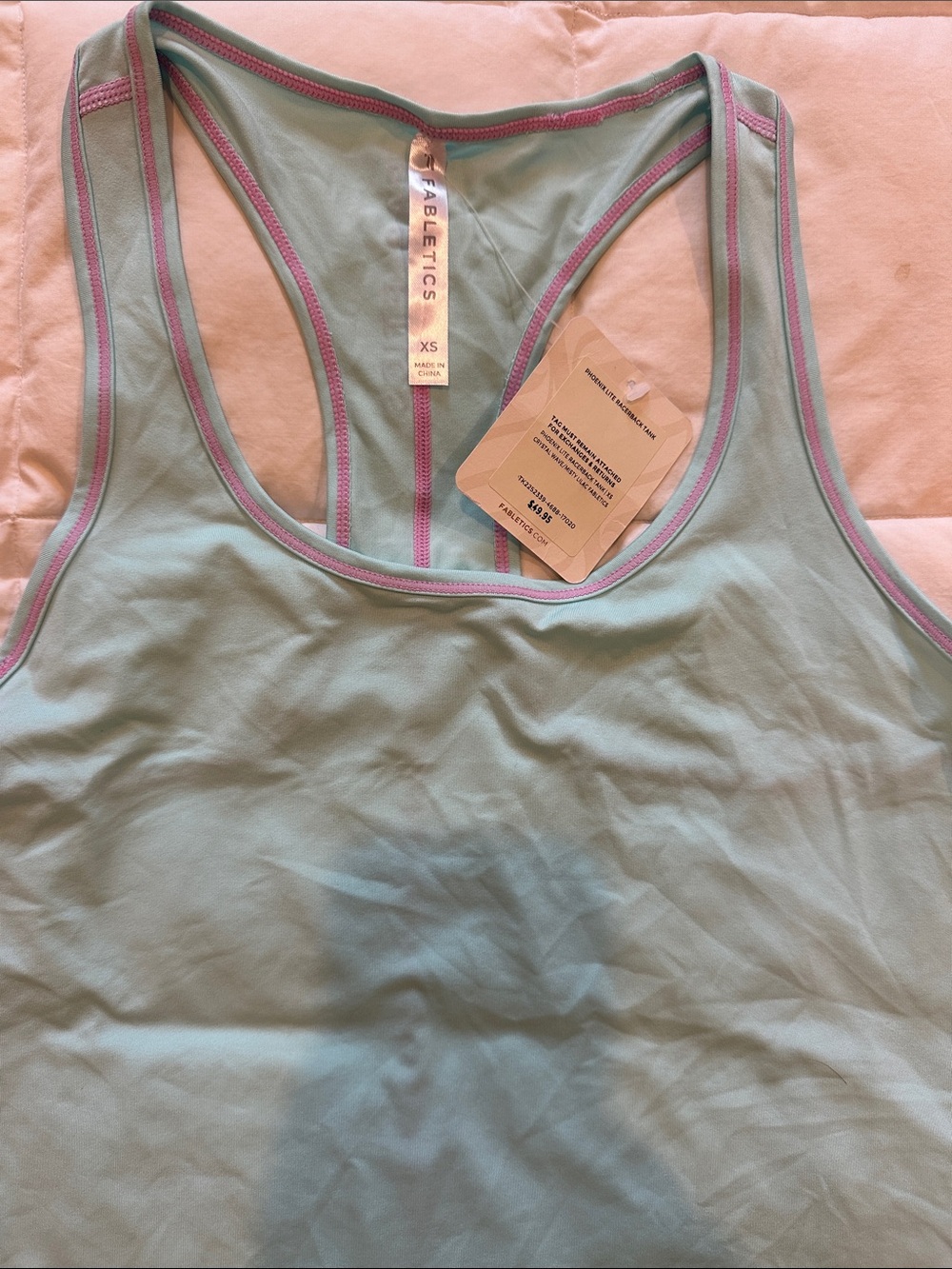 Fabletics Light Teal Racerback Sports Tank with Pink Trim